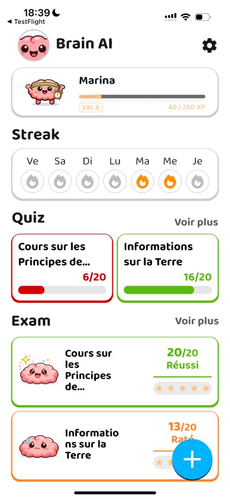 Ecran d'accueil Brain AI